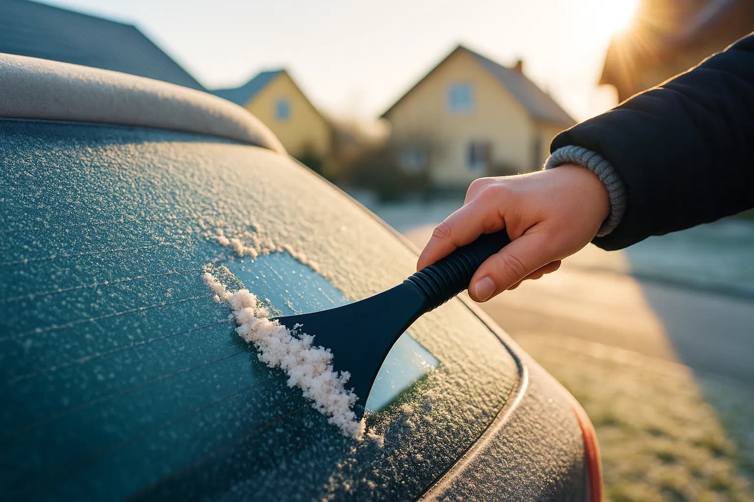 Et vindue dækket af frost med iskrystaller og let dagslys, der trænger gennem glasset. Frostens mønstre fremhæver vinterlige detaljer og passer til en artikel om frost på vinduer. Søgeordet Frost er relevant for billedet og artiklen.