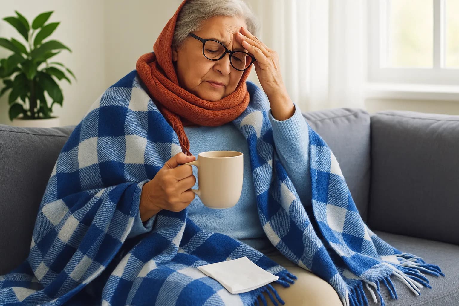En generisk illustration eller foto der illustrerer feber og sygdom i relation til influenza og virus. Billedet viser symptomer som forhøjet temperatur og ubehag og kan indeholde medicinske elementer som termometer eller medicin. Søgeordet 'feber' indgår som hovedfokus i beskrivelsen.