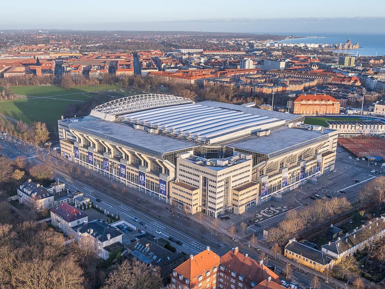 Parken Stadium, a major football venue in Copenhagen, Denmark.