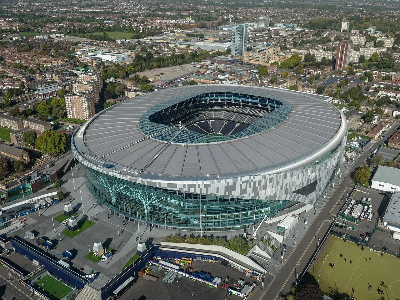 The Tottenham Hotspur Stadium in London, England, showcasing its modern architecture and vibrant atmosphere.