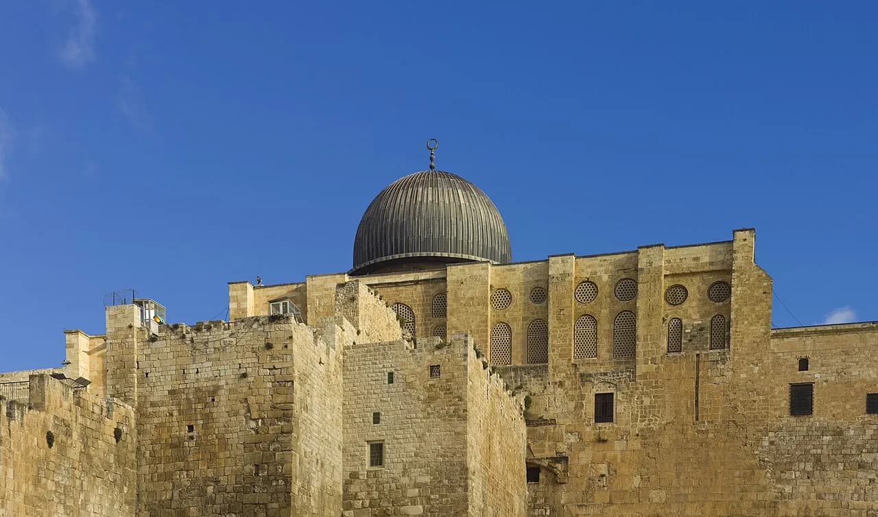 Southern exposure of the Al-Aqsa Mosque and the Temple Mount complex in Jerusalem's Old City.