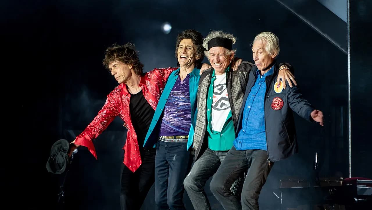 Mick Jagger, Ronnie Wood, Keith Richards og Charlie Watts bukker efter showet i London. Billedet fanger bandets afslutning på en liveaften i 2018.