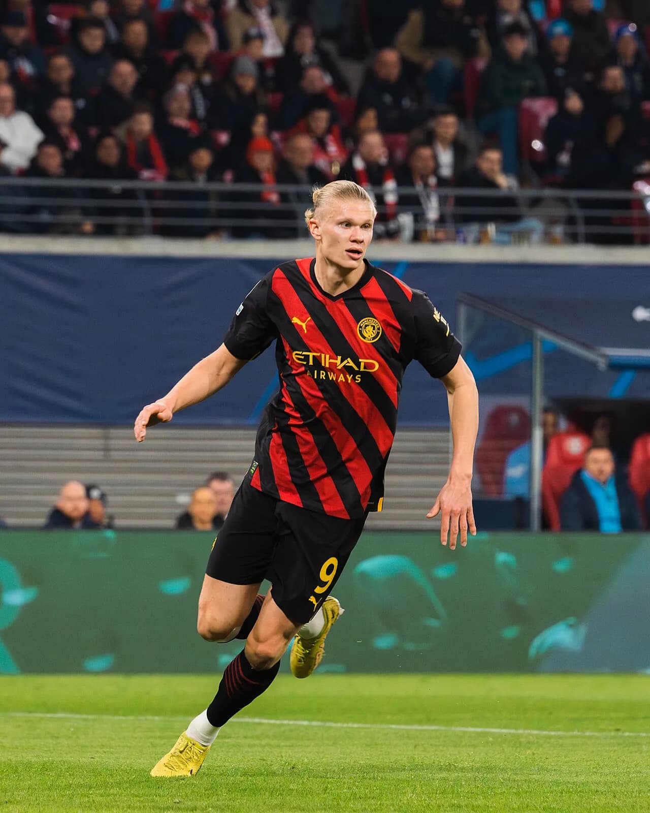 Erling Haaland spiller for Manchester City mod RB Leipzig i en UEFA Champions League-kamp på Red Bull Arena i Leipzig. Billedet er taget den 22. februar 2023.