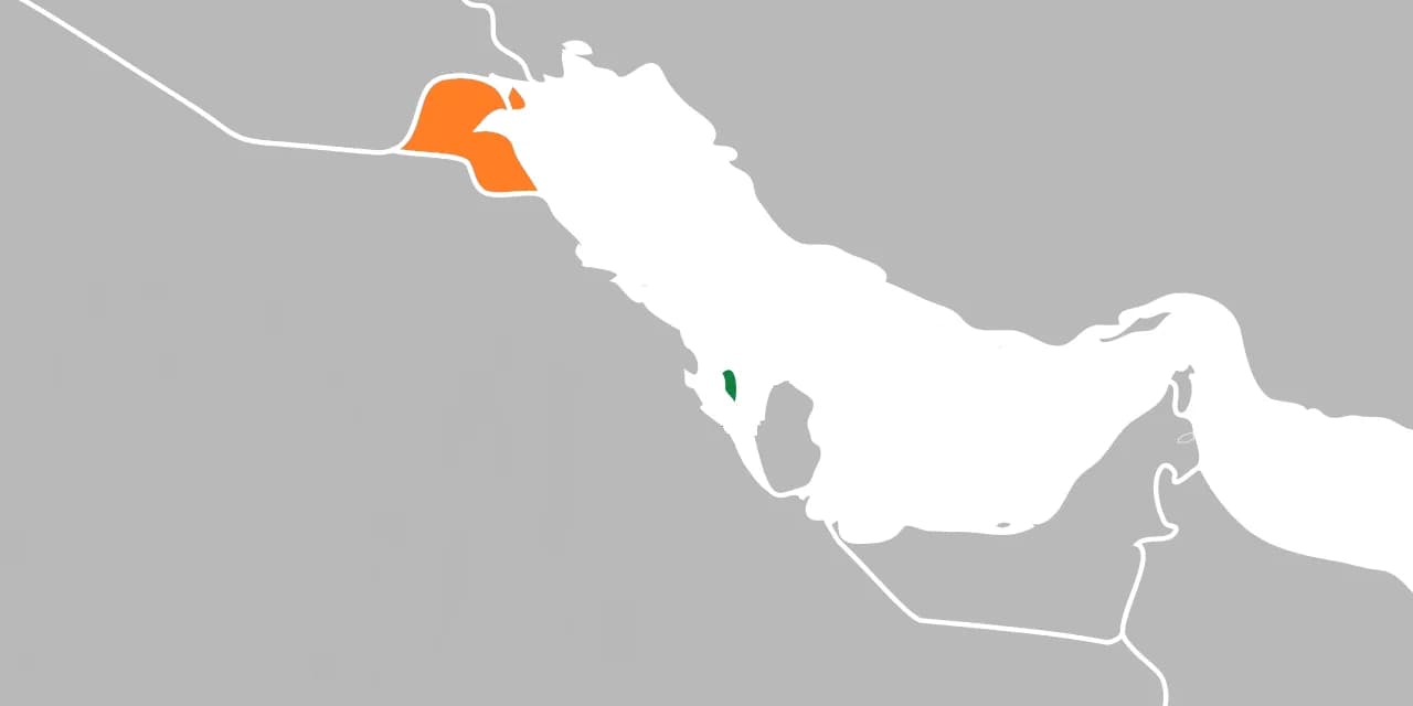 Kort der viser placeringen af Bahrain og Kuwait.