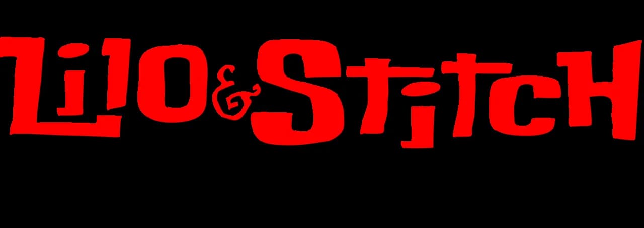 Det officielle wordmark-logo for den animerede serie Lilo & Stitch: The Series vist på Disney+. Logoet har en tan surfboard-baggrund, en grøn “swoosh” med hvid tropisk blomsterornamentik og teksten “The Series” i mindre skrift.