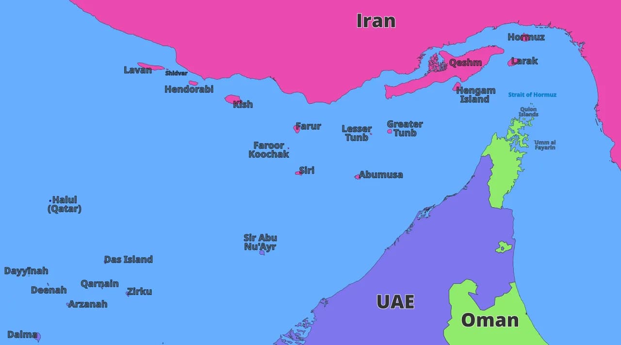 Strait of Hormuz er en smal stræde mellem Iran og Oman, der er hjemsted for flere øer.