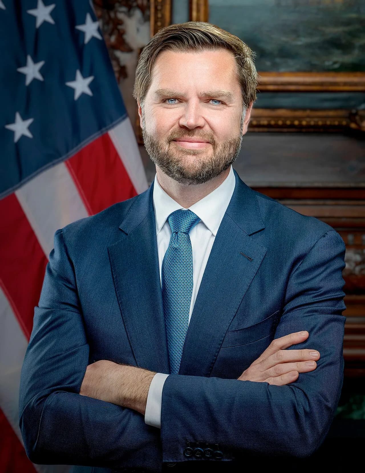 Officielt portræt af JD Vance som vicepræsident i januar 2025. Portrættet viser JD Vance i en formel sammenhæng.