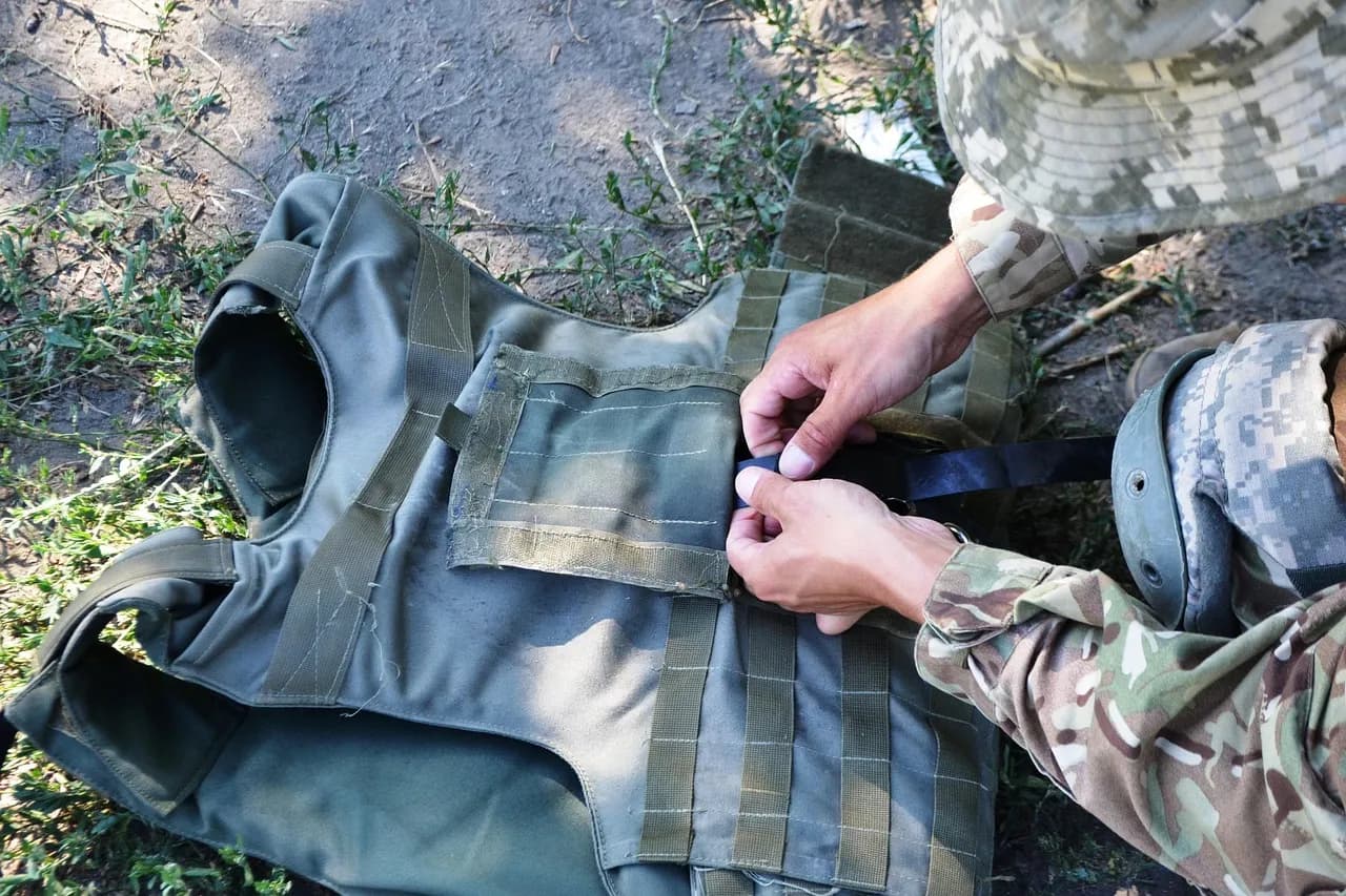 Billede af militær udstyr og soldater, sandsynligvis fra Ukraine, viser også pansrede køretøjer.