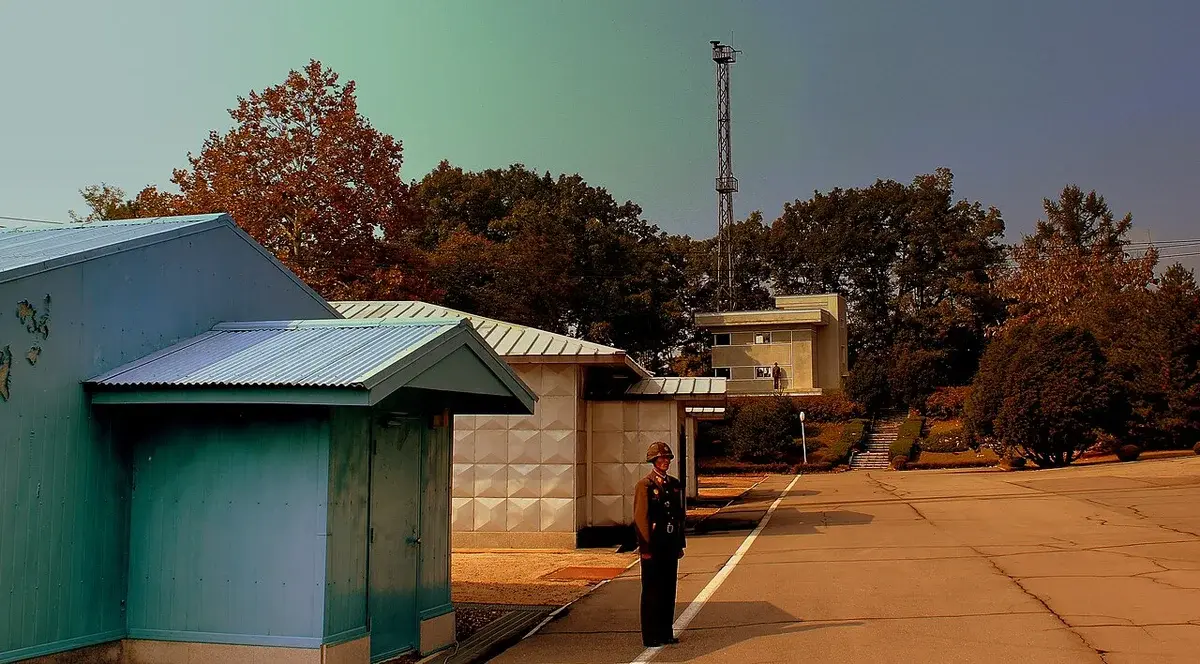 A North Korean soldier stands near buildings at the border in Panmunjom.