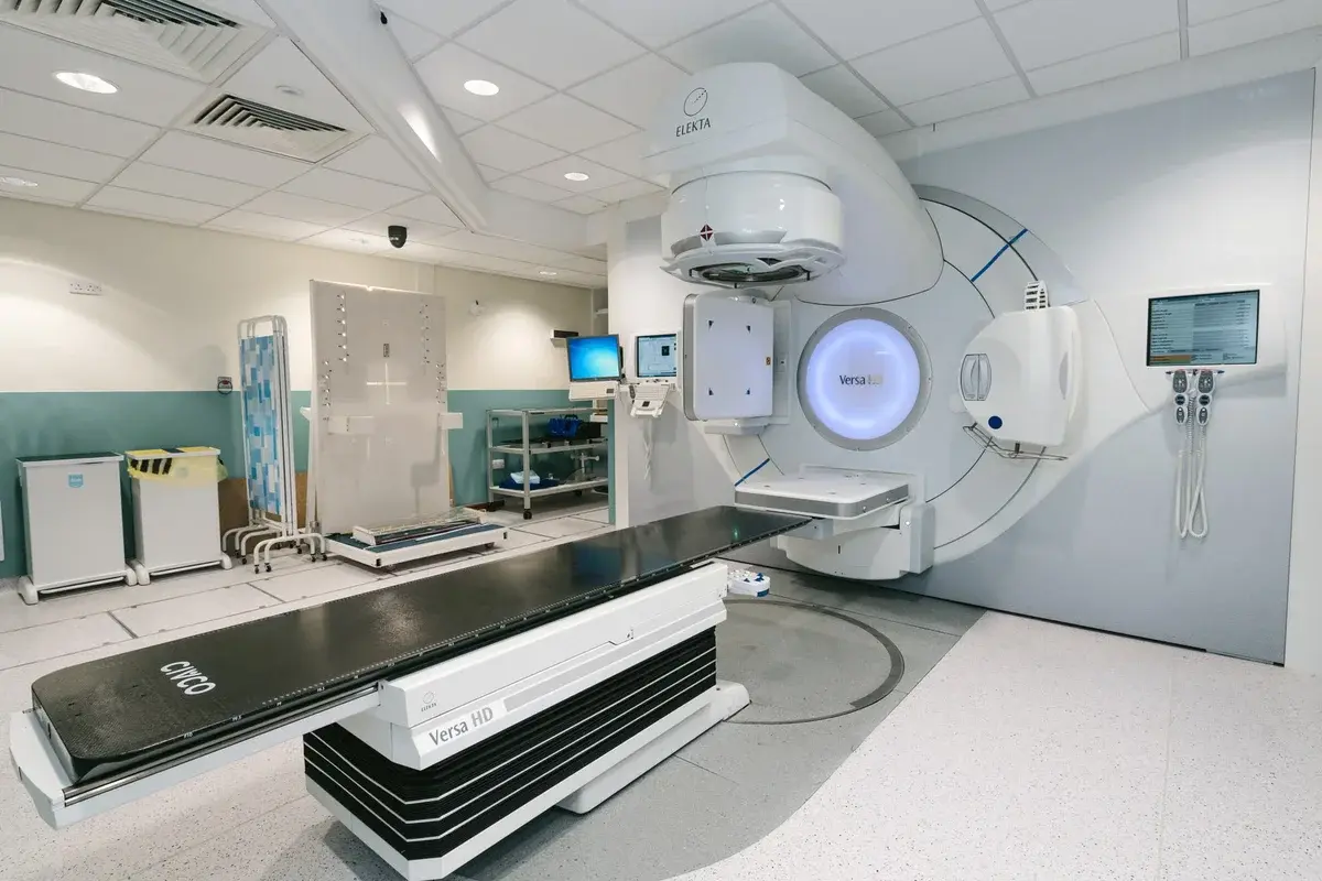Radiotherapy machine in a hospital treatment room