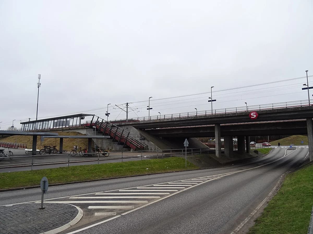 Egedal Station under a road overpass in an urban area.