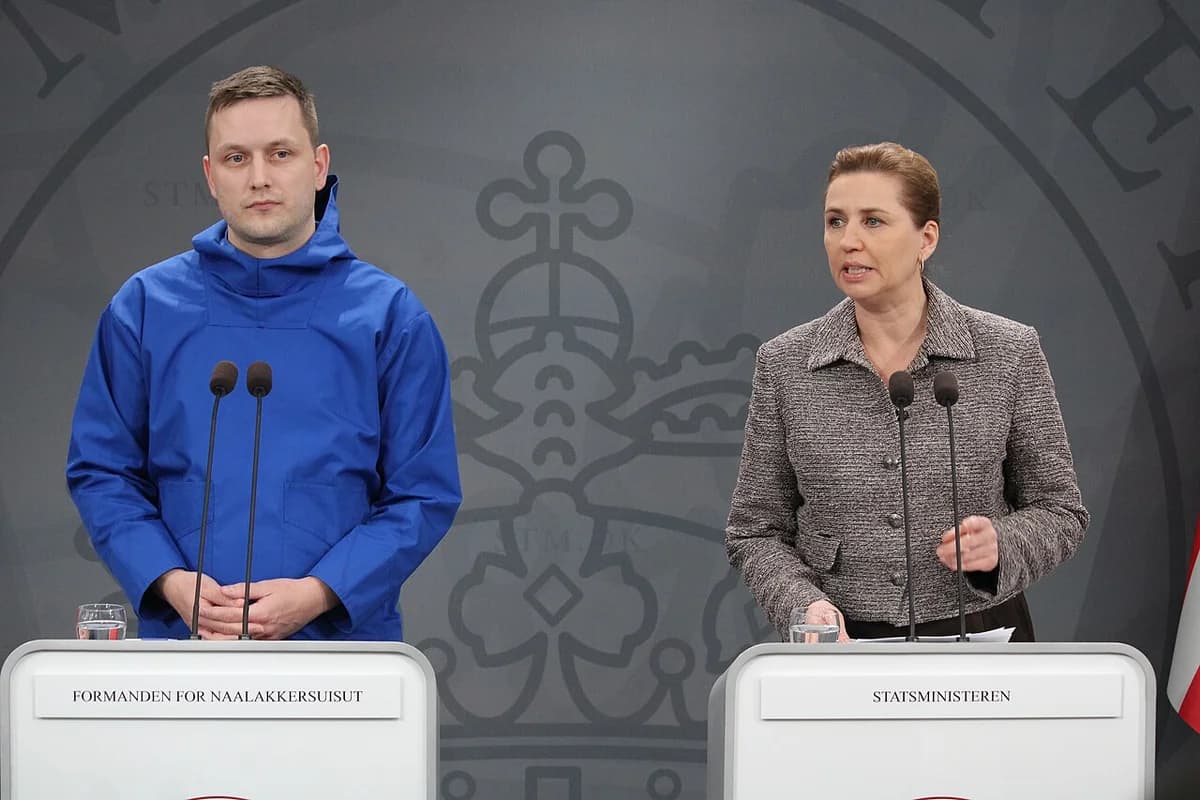 Jens-Frederik Nielsen and Mette Frederiksen at a press conference in Copenhagen.