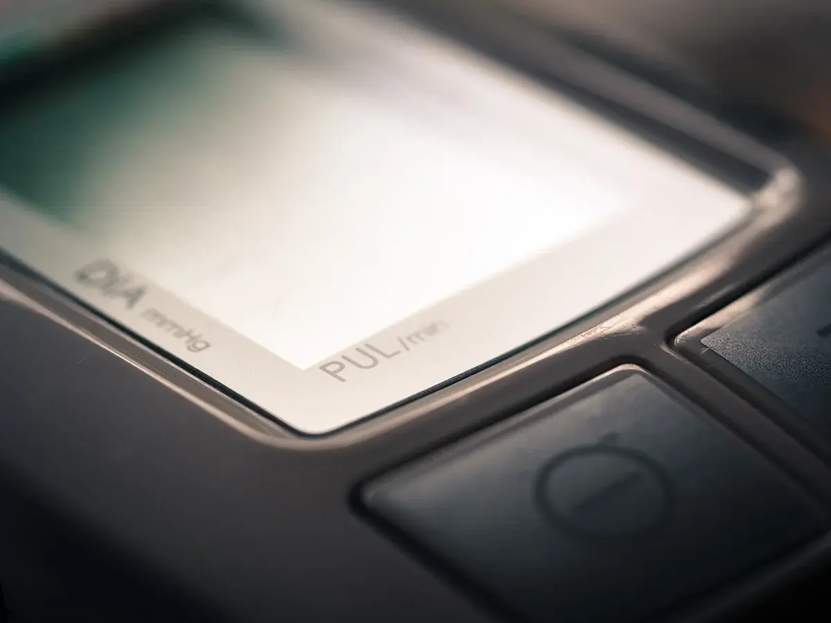 Close-up of a blood pressure monitor device.