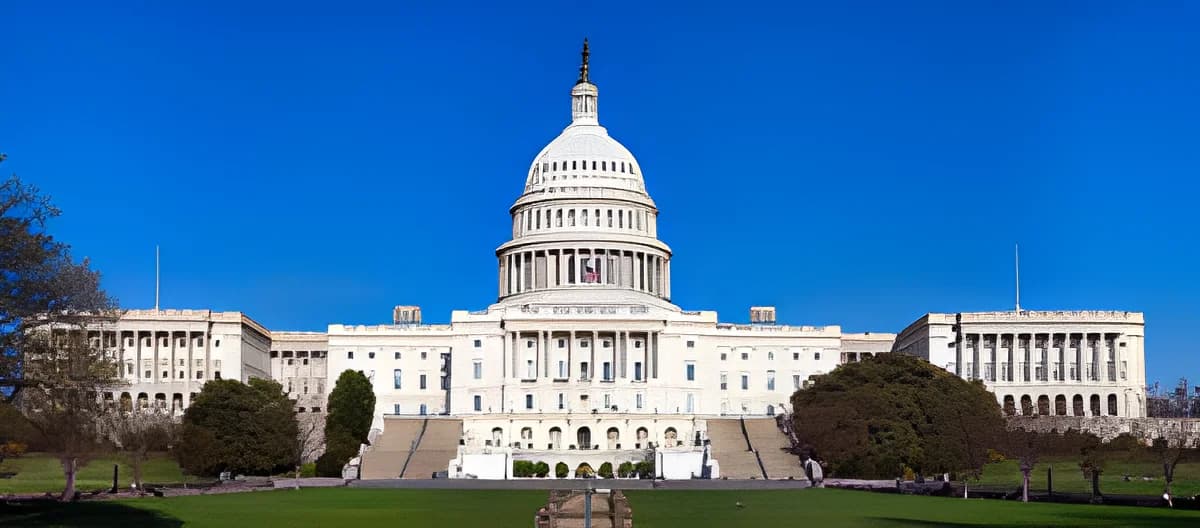 The United States Capitol Building under a clear blue sky.