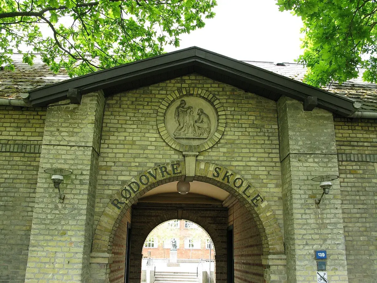 Entrance archway of Rødovre School in Denmark