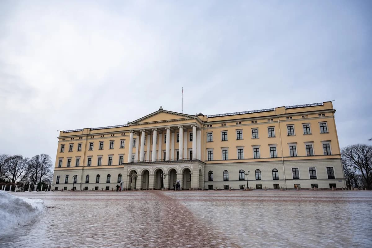 The Royal Palace in Oslo covered in snow on a winter day