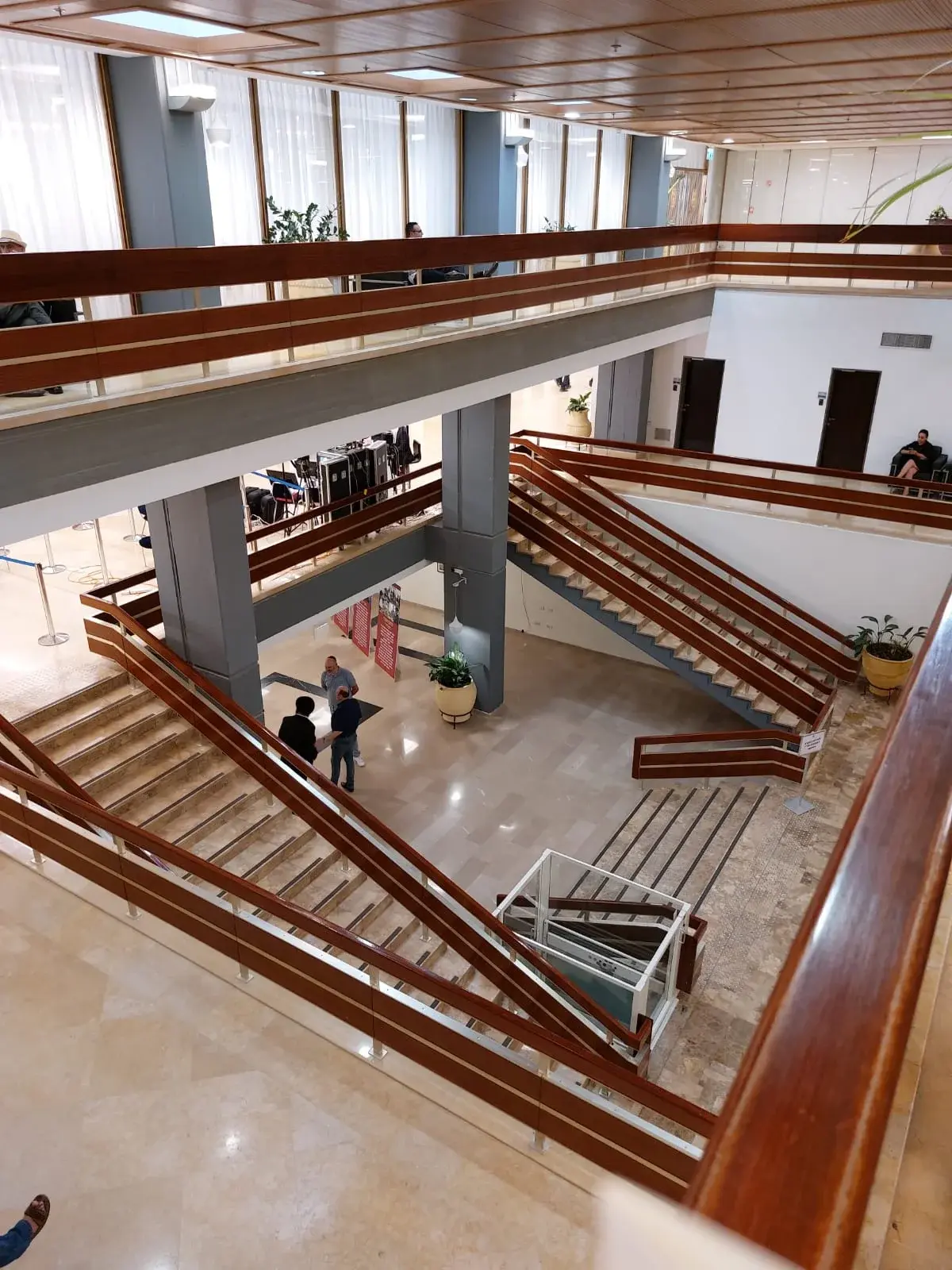 Multi-level staircase inside a modern building