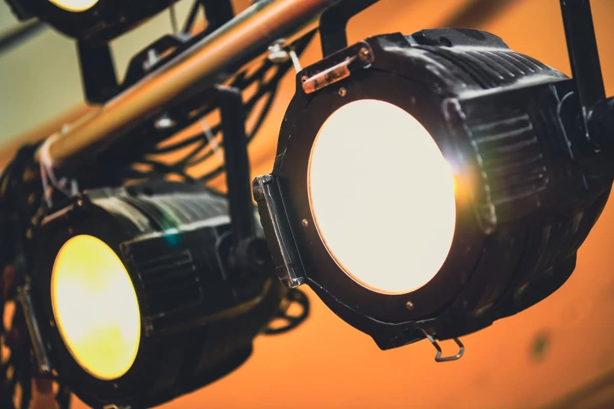 Close-up of warm glowing stage lights