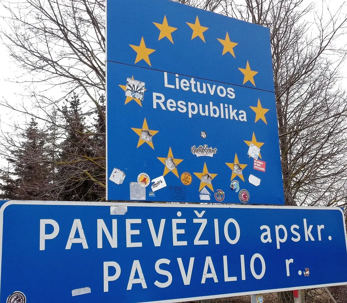 Lithuanian border sign near the Latvia border