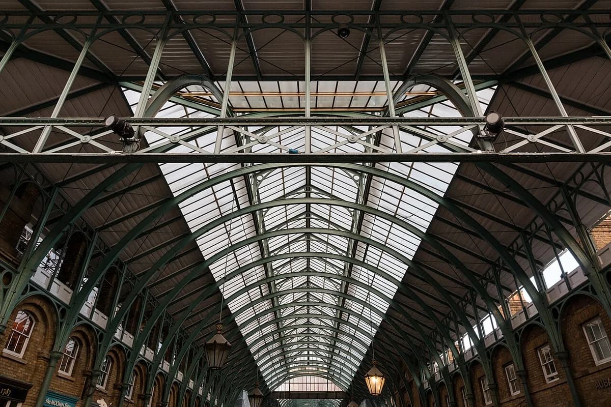 Glass roof and iron framework of Covent Garden Market
