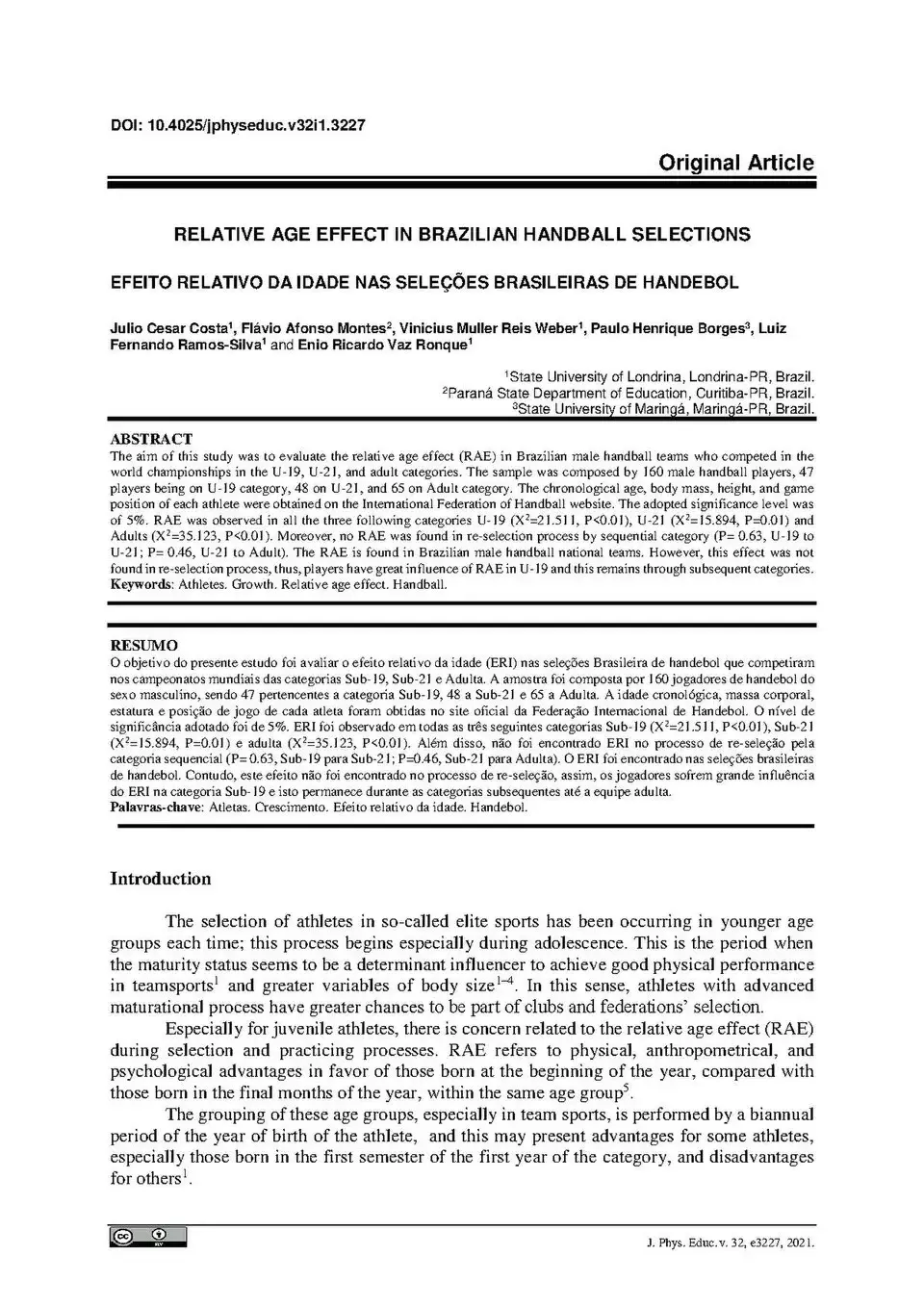 Research article on relative age effect in Brazilian handball