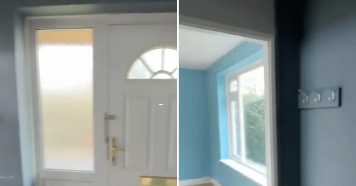 Interior views of a new house with door and blue room