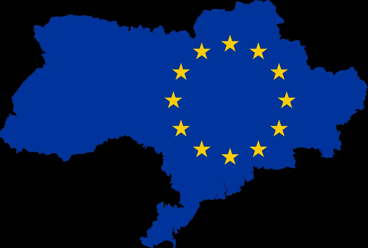 Map of Ukraine with EU flag stars overlay