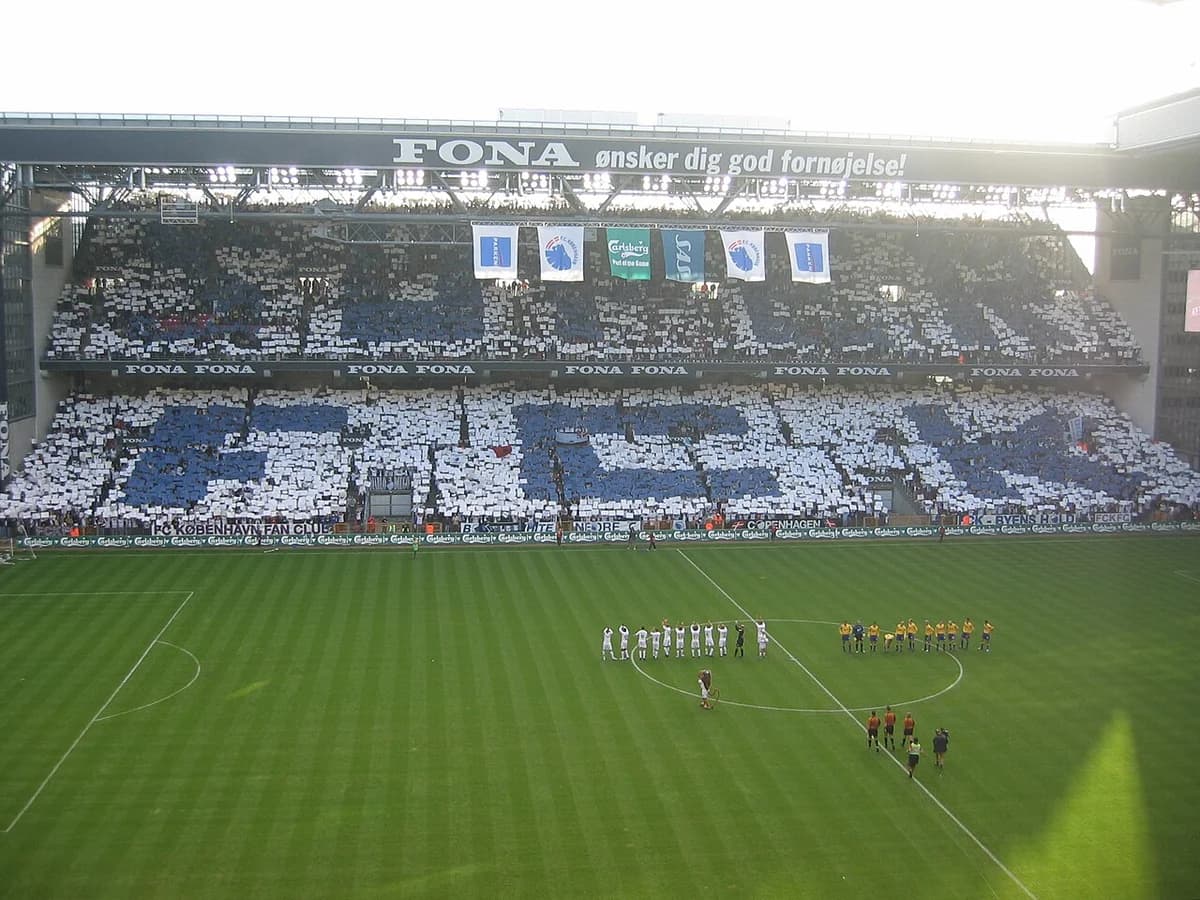 Tifo display at stadium before FC Copenhagen vs Brøndby IF match