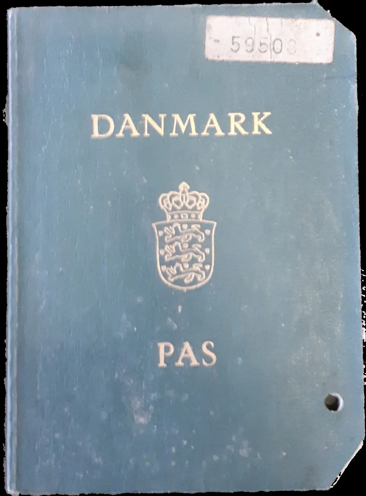 Old Danish blue passport cover with coat of arms