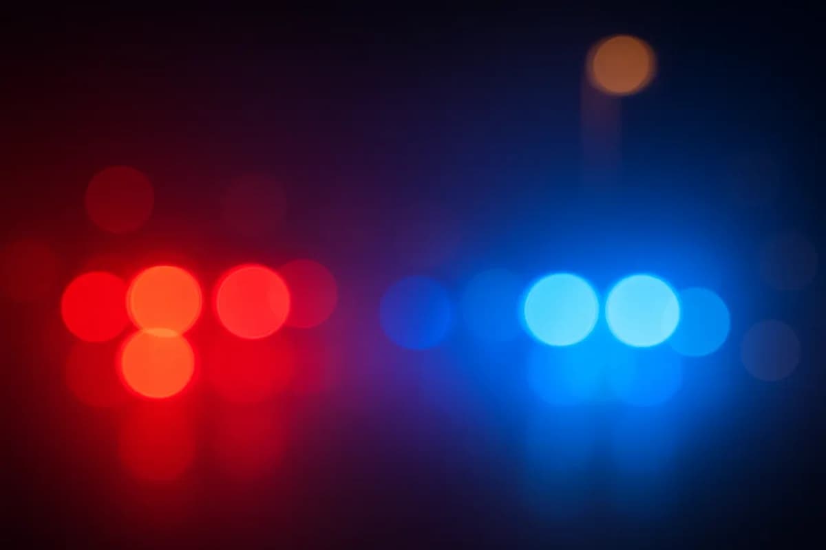 Blurred red and blue emergency vehicle lights