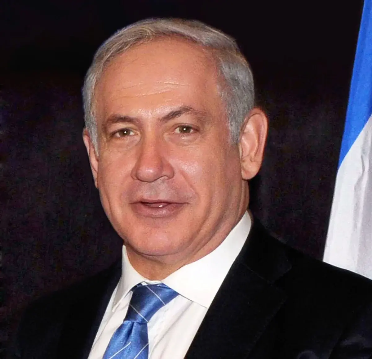 Portrait of Benjamin Netanyahu in a suit and tie.