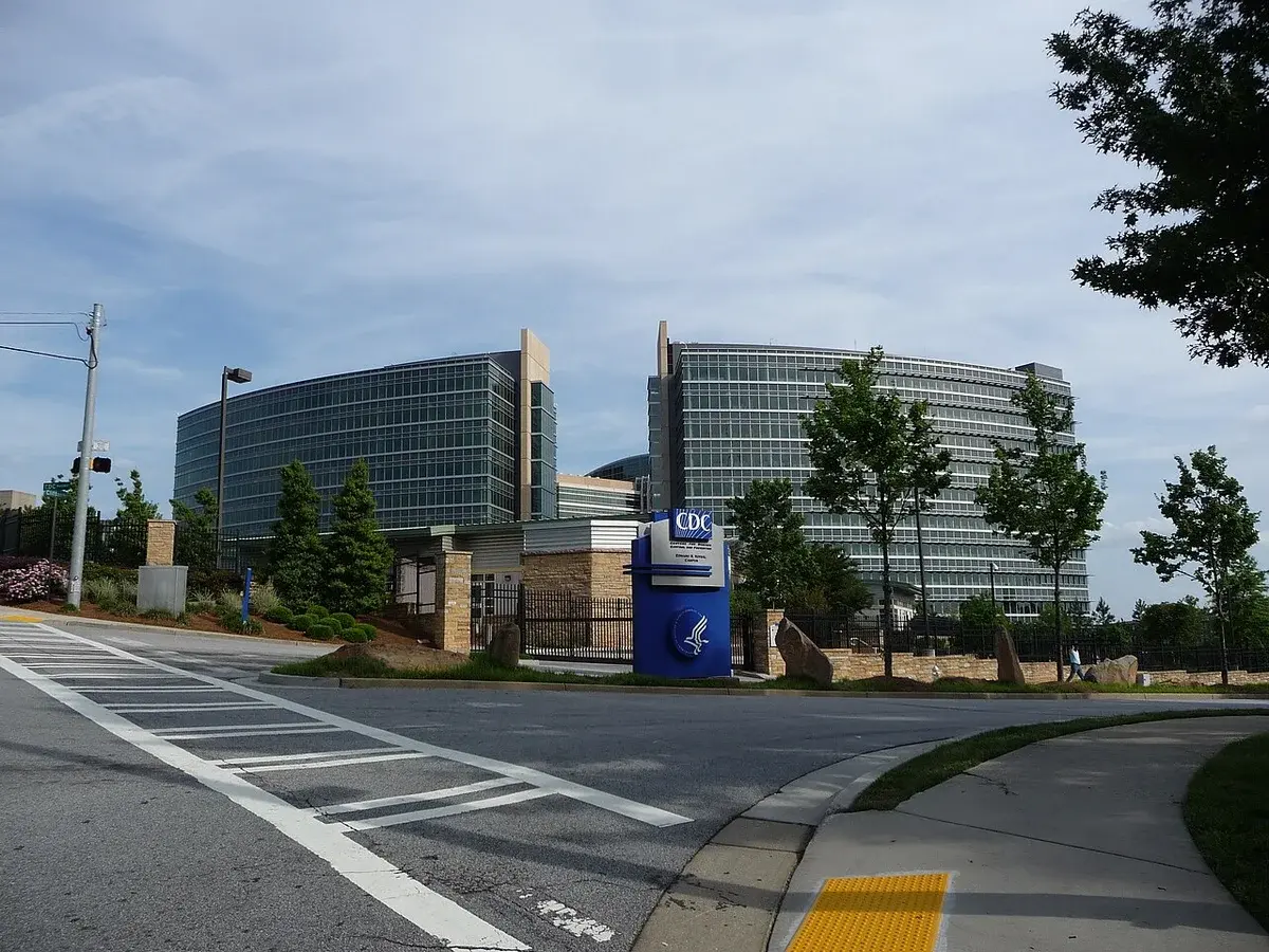 Exterior view of the CDC headquarters main entrance.