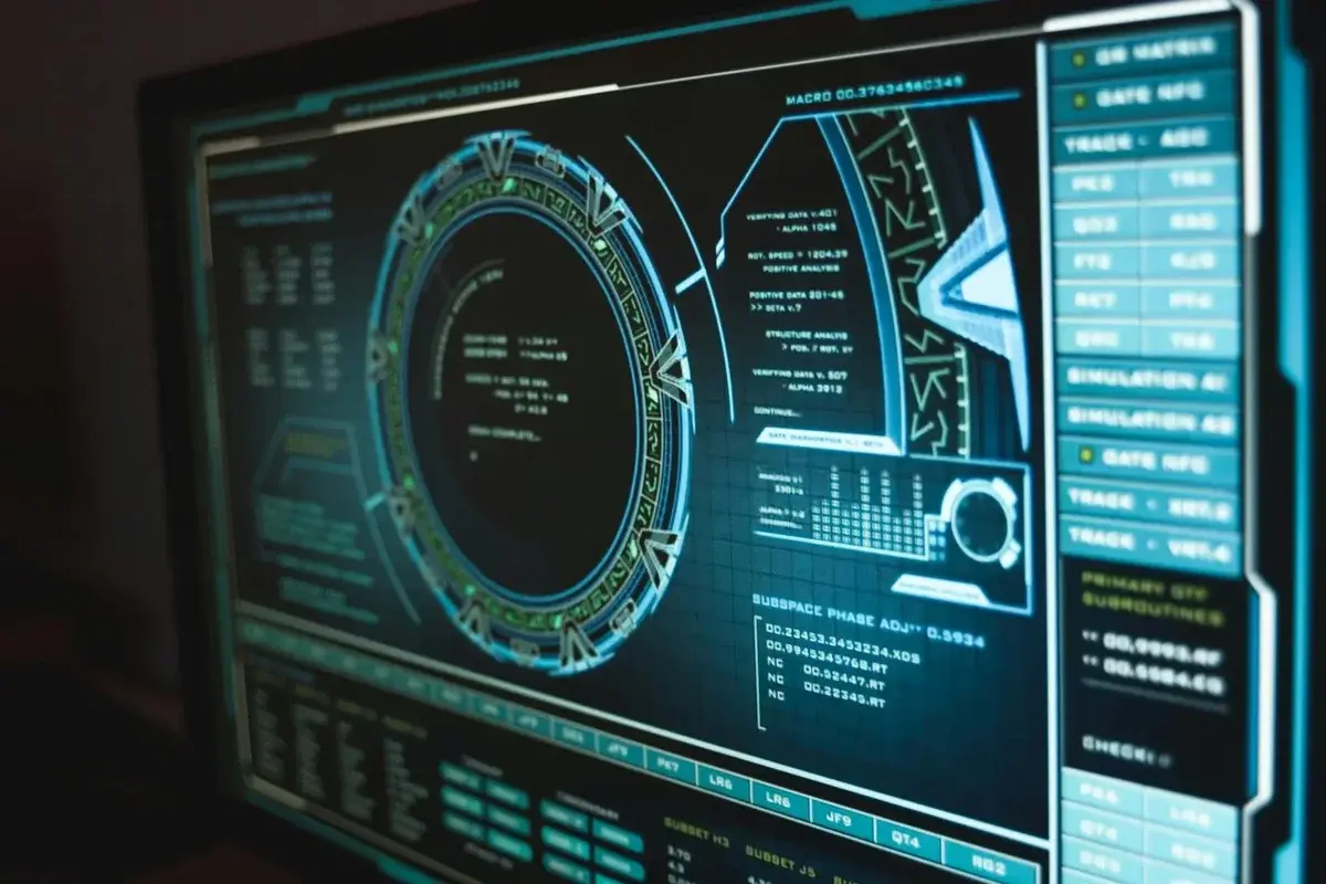 Futuristic cybersecurity interface with detailed data display