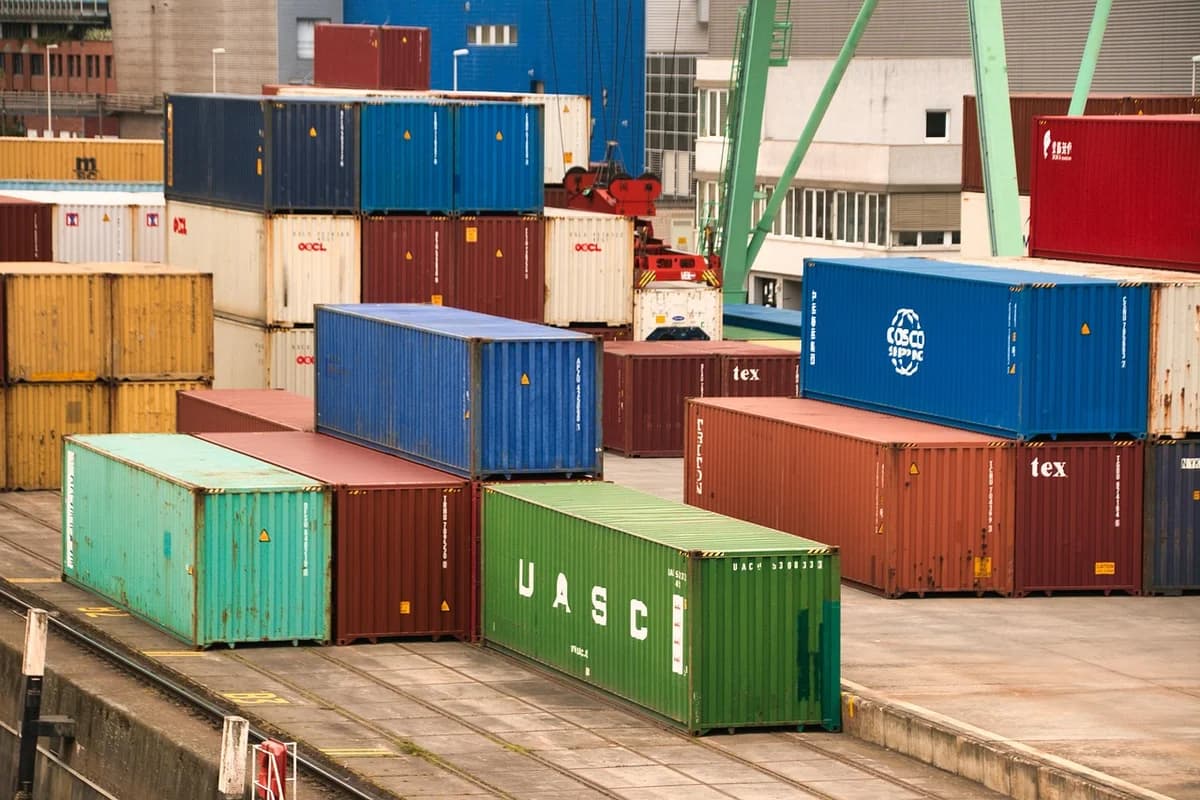 Stacked shipping containers at a container terminal.