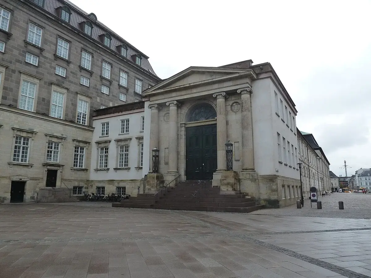 Entrance of the Supreme Court of Denmark building in Copenhagen