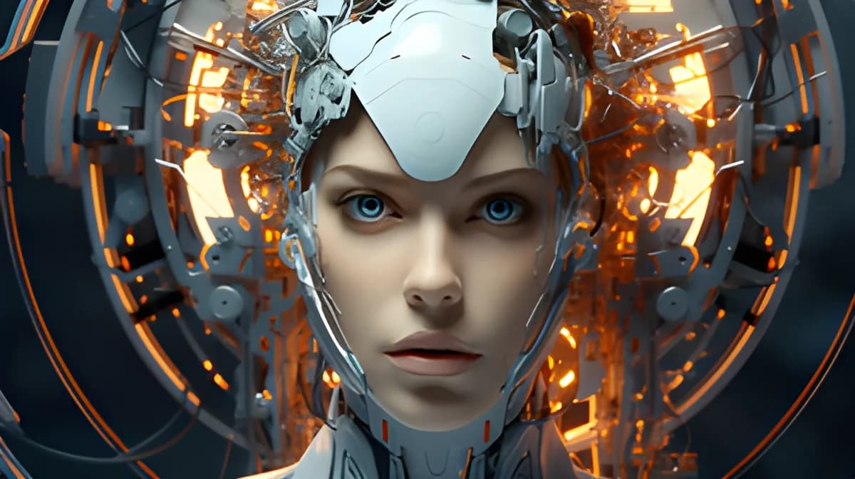 portrait of a cyborg woman with mechanical components