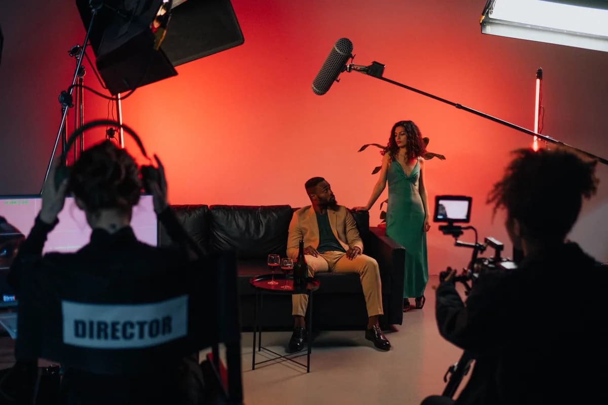 Active Film Set with Actors and Crew